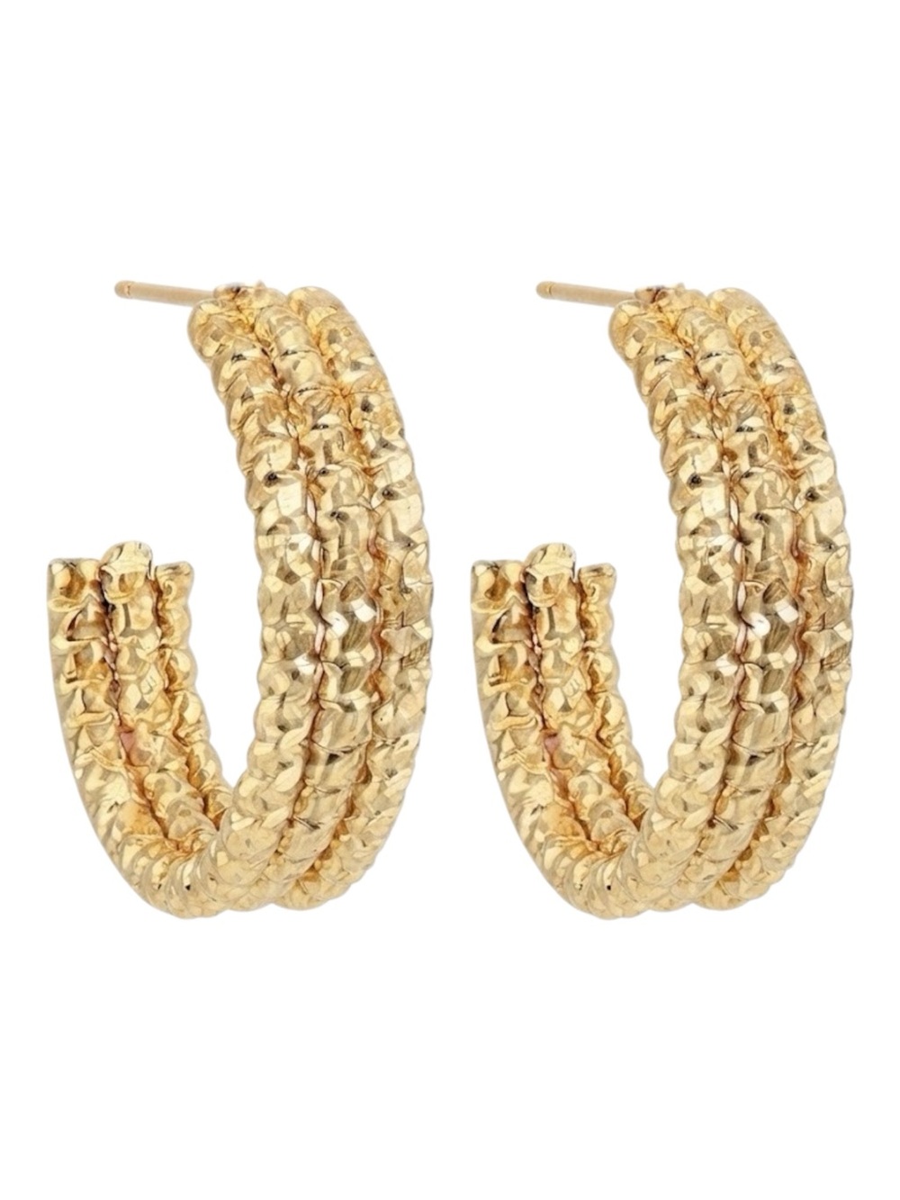 Triple Strand Gold Tone Stud Open Hoop Earrings (NWT)